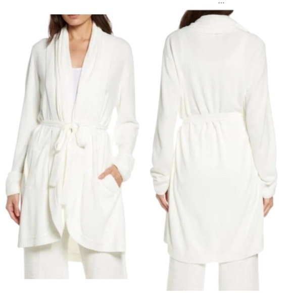 Barefoot Dreams Belted Longline Cardigan Shawl Collar pearl white size small - Picture 1 of 13